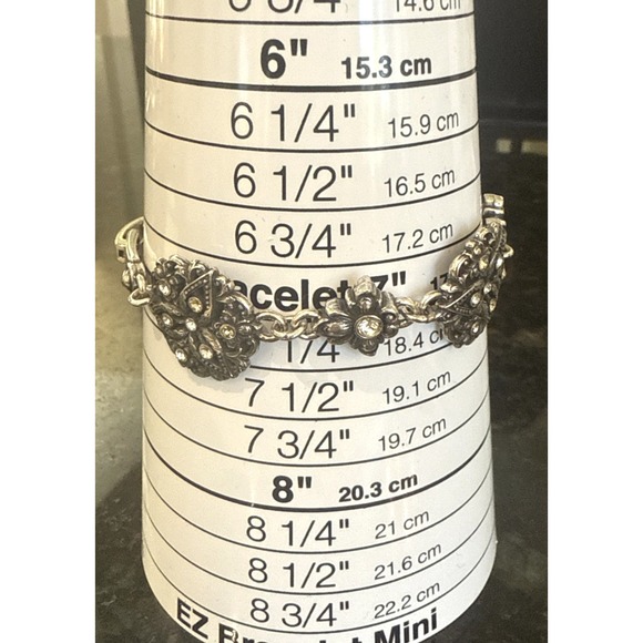 Brighton Empire Lace Retired Crystal Silver Fold Over Clasp Bracelet Boho Sz 7" - Picture 6 of 7